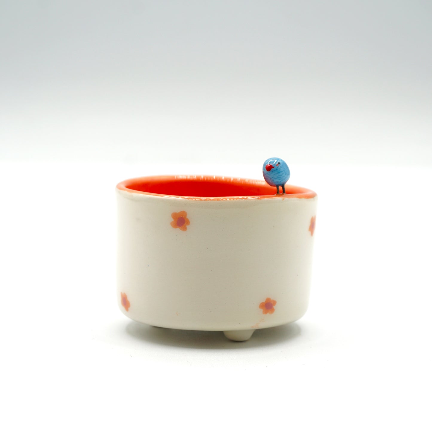 Tazzina “Birds” in ceramica con uccellino - decoro Fiorellini