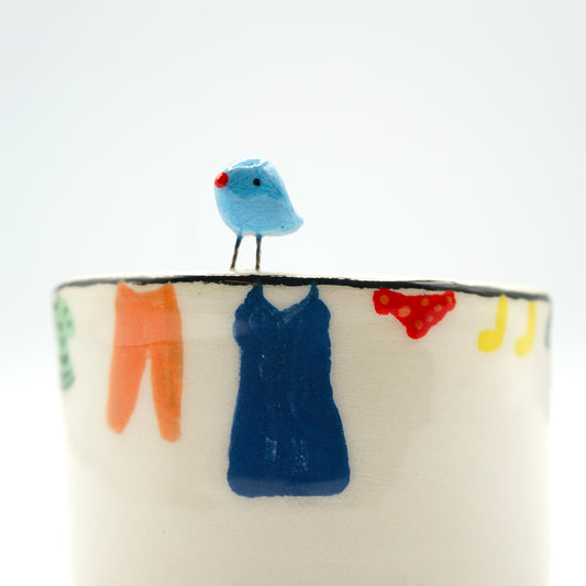 Tazzina "Birds" in ceramica con uccellino – Panni stesi