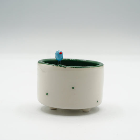 Tazzina “Birds” in ceramica con uccellino - decoro a Pois