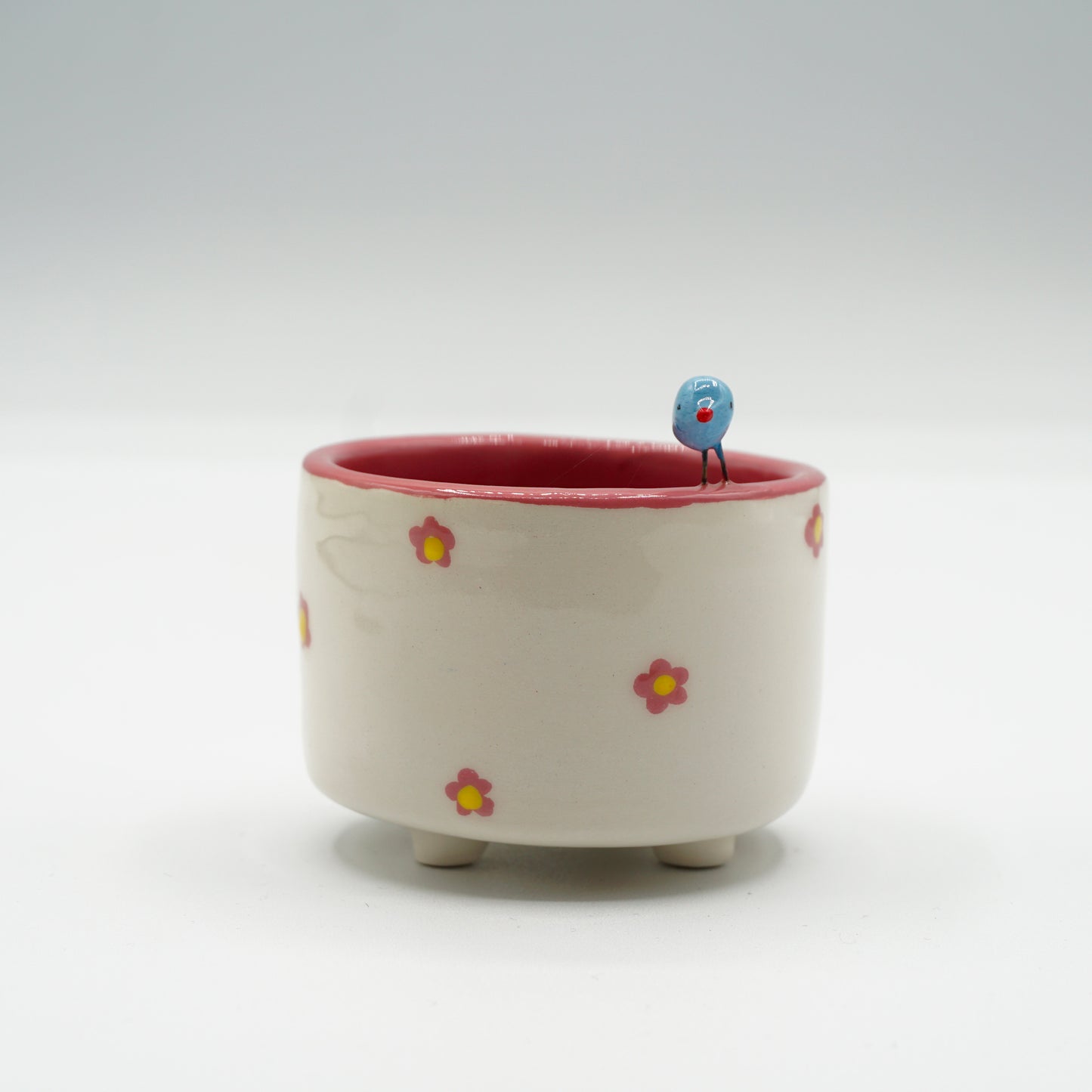 Tazzina “Birds” in ceramica con uccellino - decoro Fiorellini