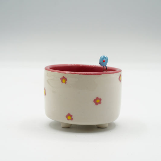 Tazzina “Birds” in ceramica con uccellino - decoro Fiorellini